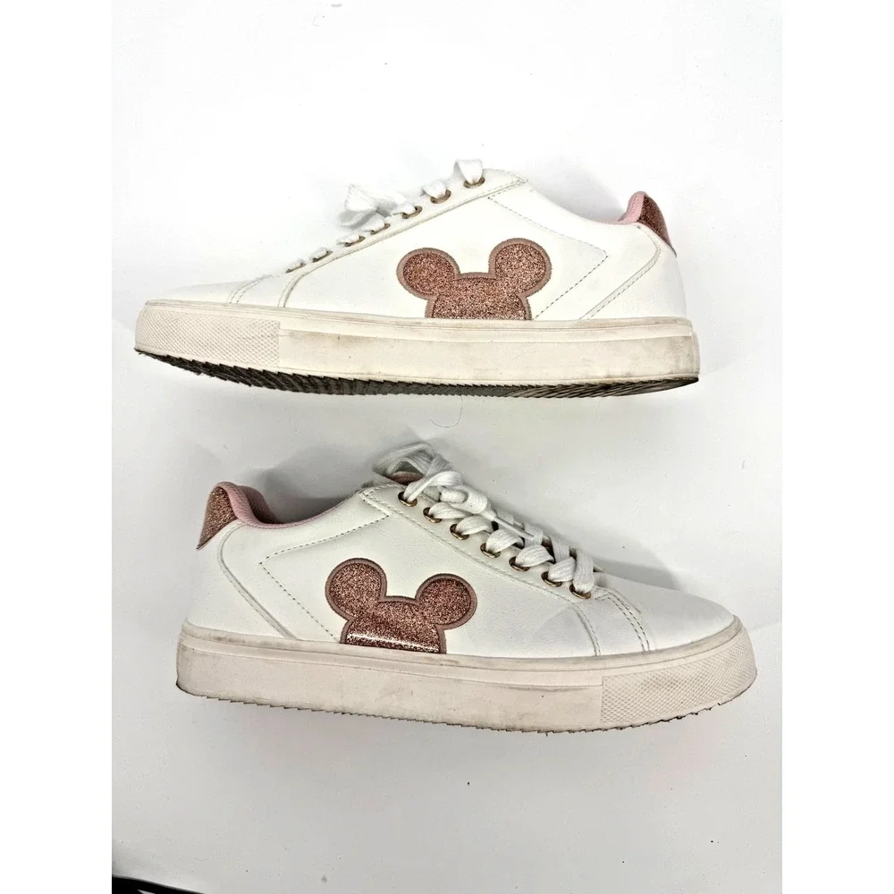 Disney Mickey Mouse‎ Rose Gold Glitter Sneakers Sz 8 Comfort Theme Park Vacation